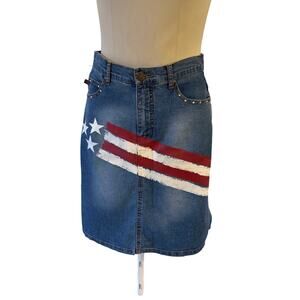 Vtg Y2K 2000s USA Puerto Rico Painted Flag Skirt Sz 6 Americana Fourth of July